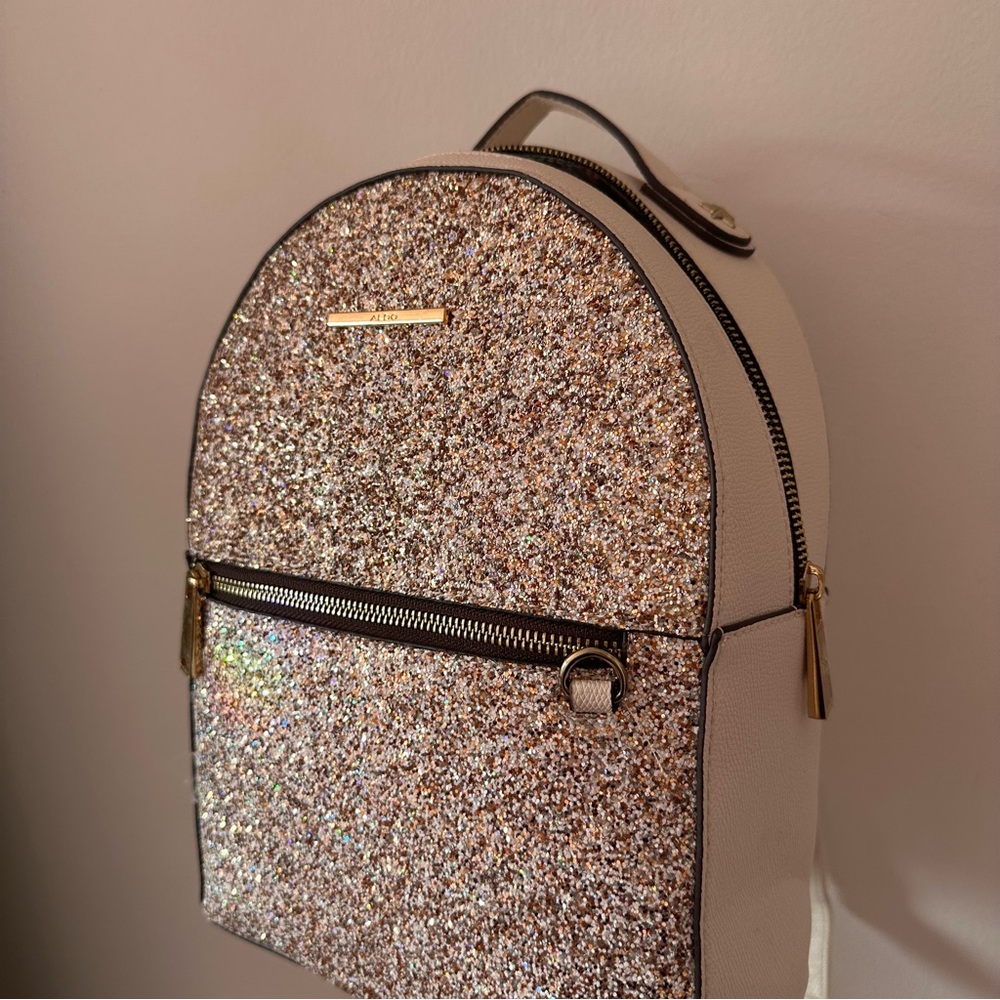 Aldo Adraolla Cream Glitter Sparkly Mini Backpack LIKE NEW
